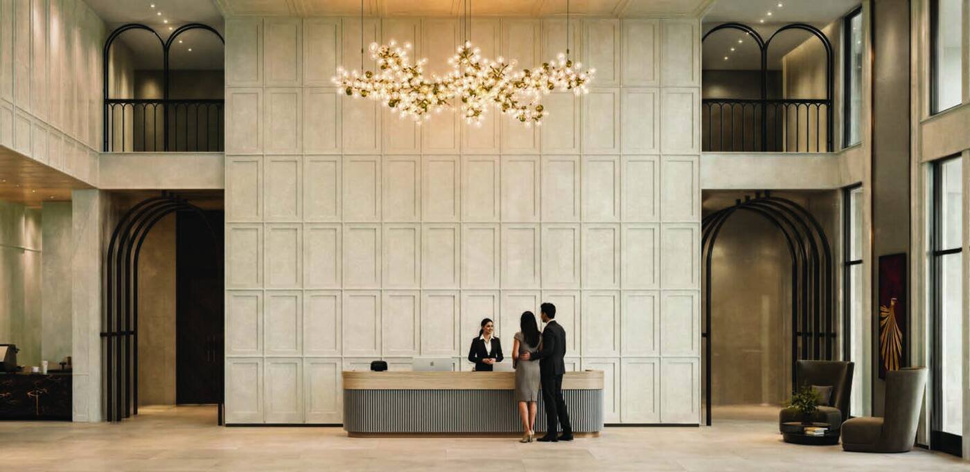 Godrej Regent Park clubhouse lobby, computer-generated view