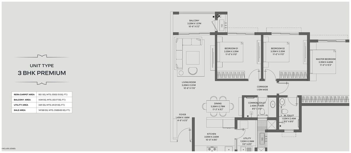 3 BHK Premium floor plan (blurred preview — enquire to view)